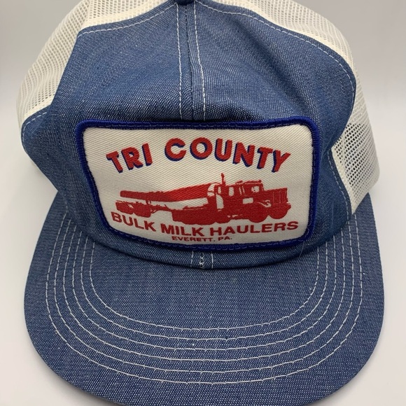 Vtg K Products Denim Bulk Milk Haulers Everett PAw Patch Snapback Hat Cap Rare